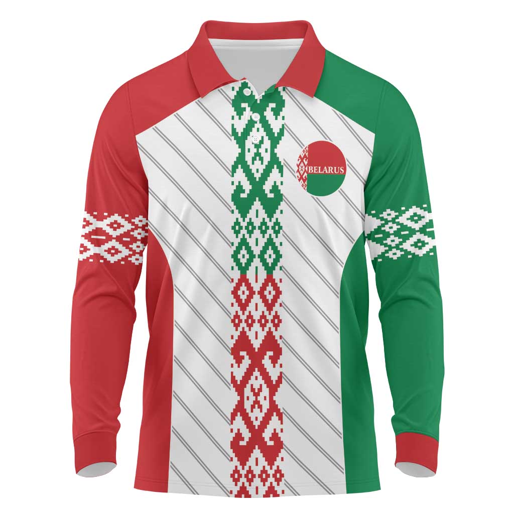 Belarus Football Custom Long Sleeve Polo Shirt Rushnyk Pattern