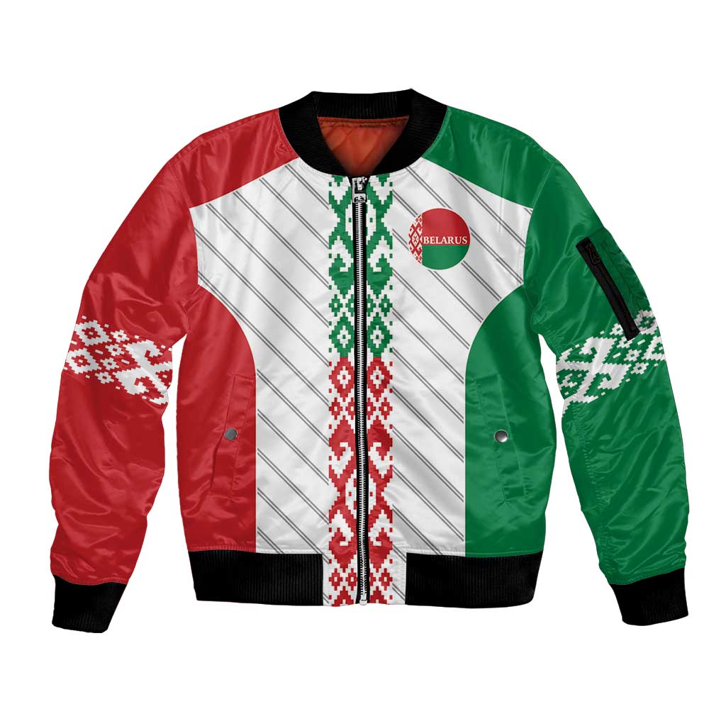 Belarus Football Custom Sleeve Zip Bomber Jacket Rushnyk Pattern