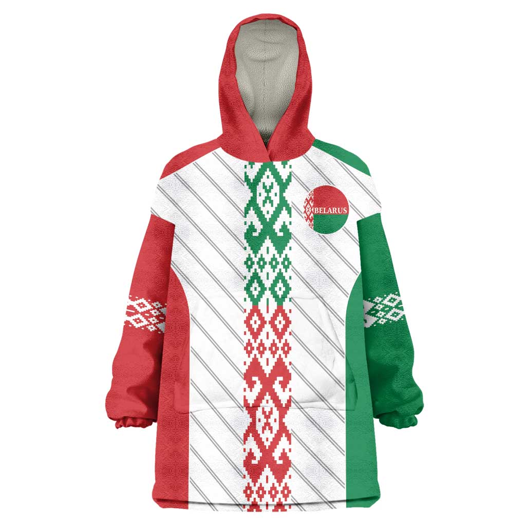 Belarus Football Custom Wearable Blanket Hoodie Rushnyk Pattern - Wonder Print Shop