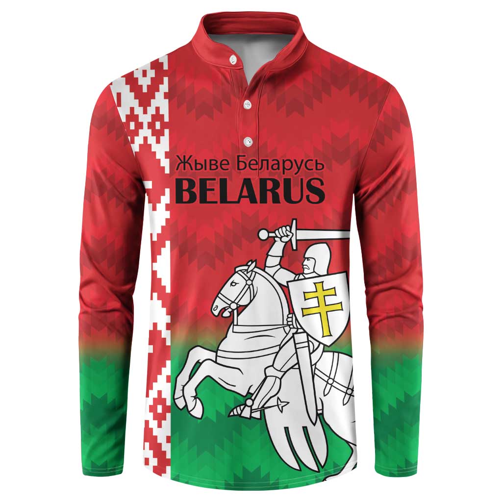 Republic of Belarus Button Sweatshirt Pahonia Rushnyk Pattern