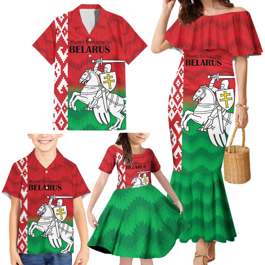 Republic of Belarus Family Matching Mermaid Dress and Hawaiian Shirt Pahonia Rushnyk Pattern