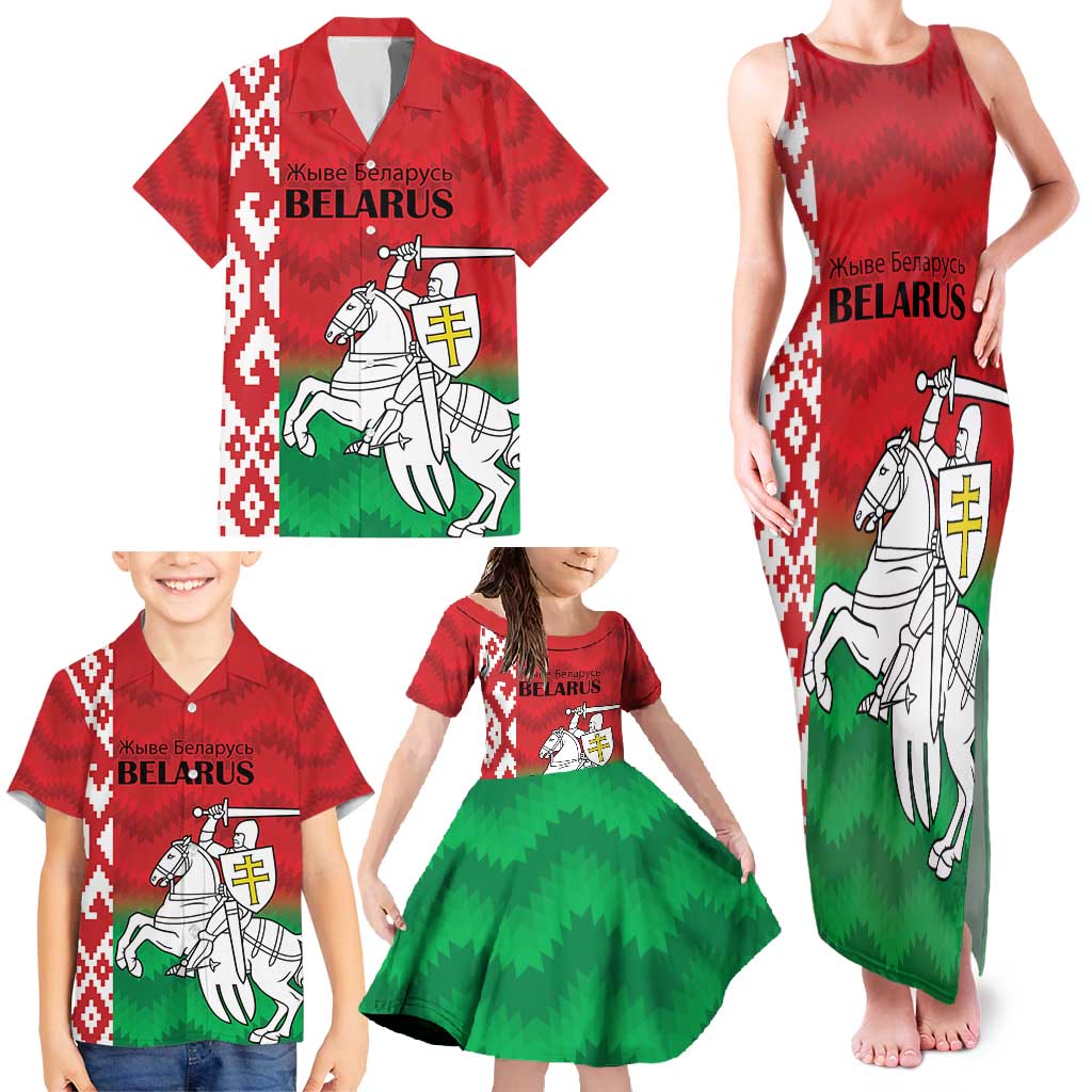 Republic of Belarus Family Matching Tank Maxi Dress and Hawaiian Shirt Pahonia Rushnyk Pattern