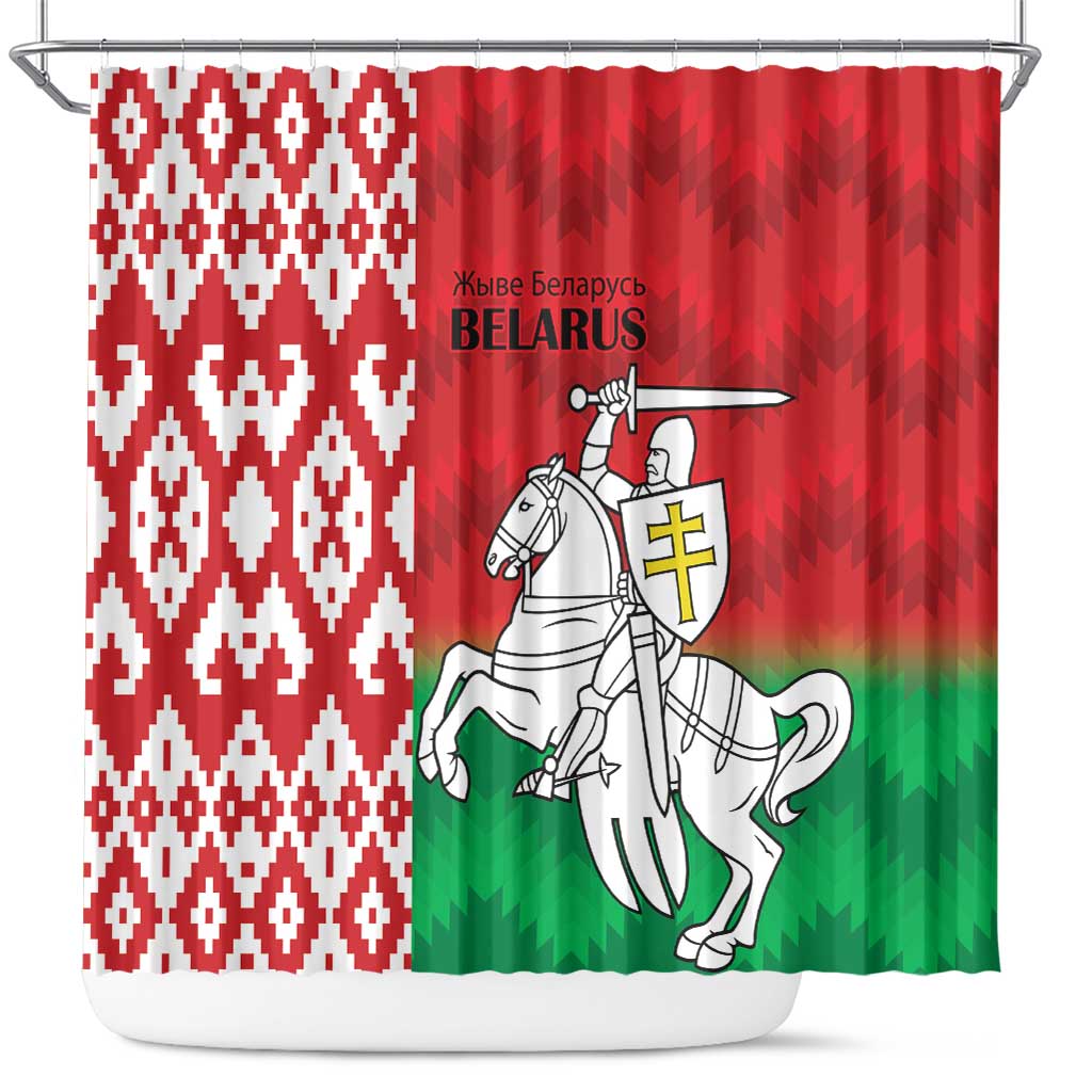 Republic of Belarus Shower Curtain Pahonia Rushnyk Pattern