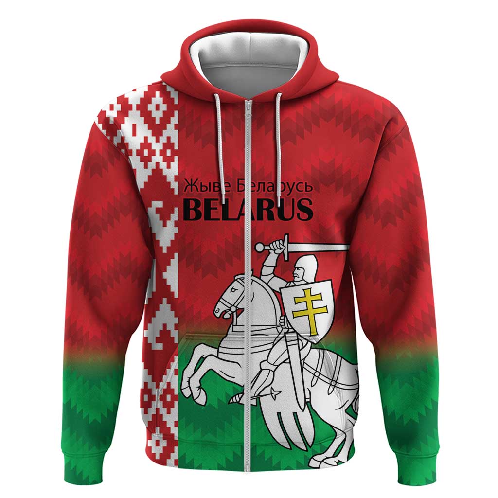 Republic of Belarus Zip Hoodie Pahonia Rushnyk Pattern - Wonder Print Shop