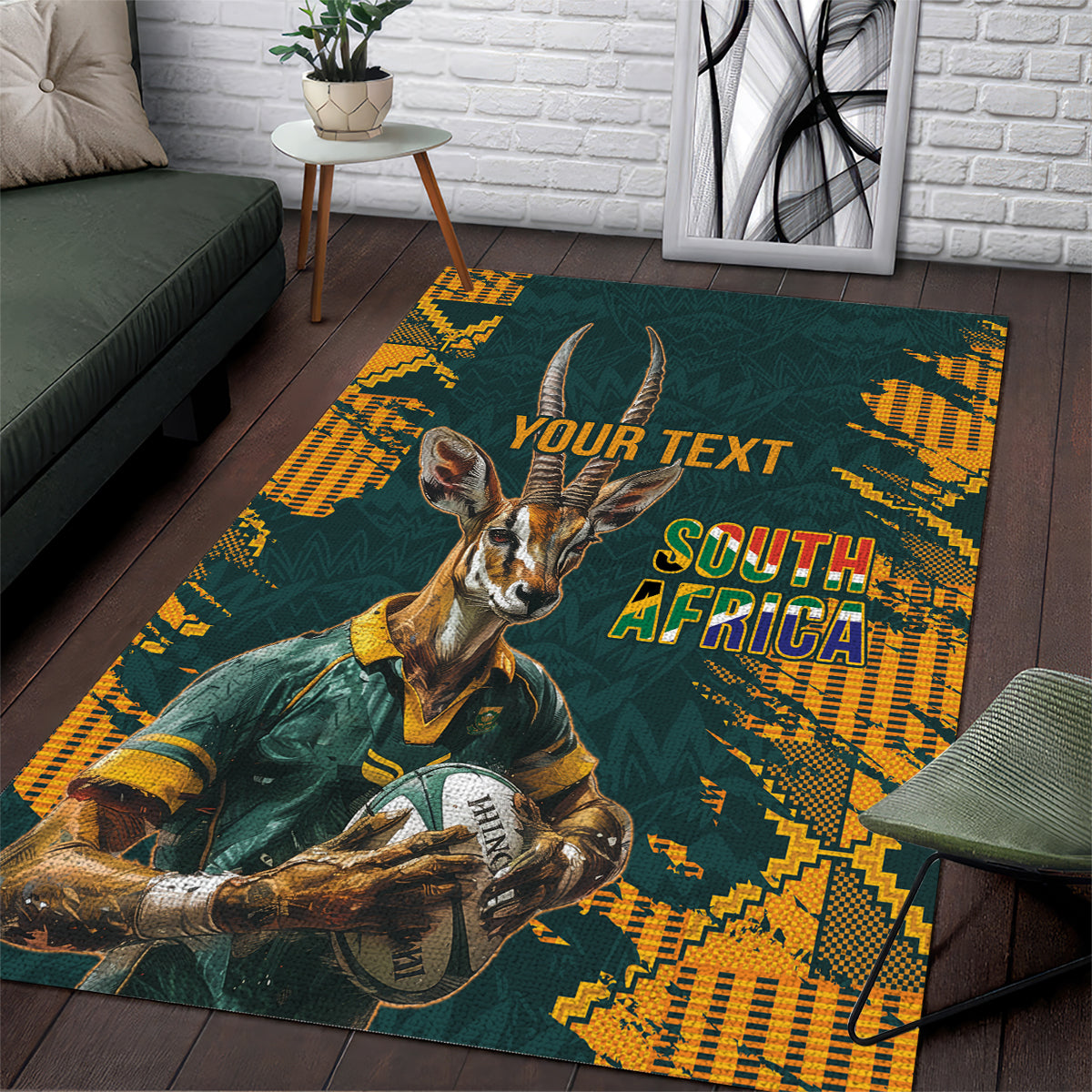 Custom South Africa Rugby Area Rug The Springboks Mascot Sporty Version LT9 - Wonder Print Shop