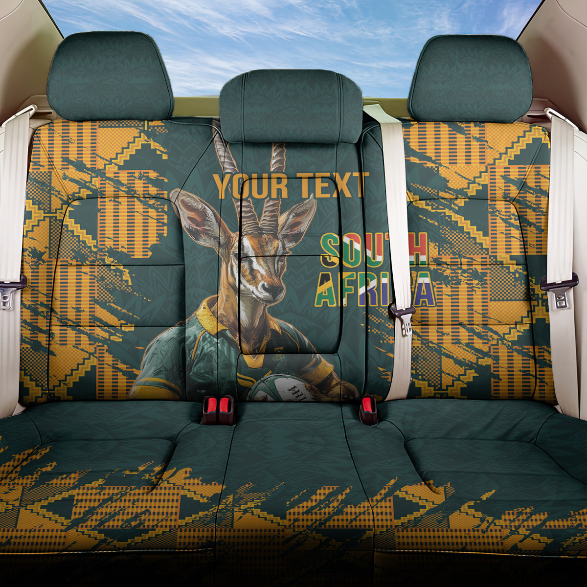 Custom South Africa Rugby Back Car Seat Cover The Springboks Mascot Sporty Version LT9 - Wonder Print Shop