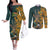 Custom South Africa Rugby Couples Matching Off The Shoulder Long Sleeve Dress and Long Sleeve Button Shirt The Springboks Mascot Sporty Version