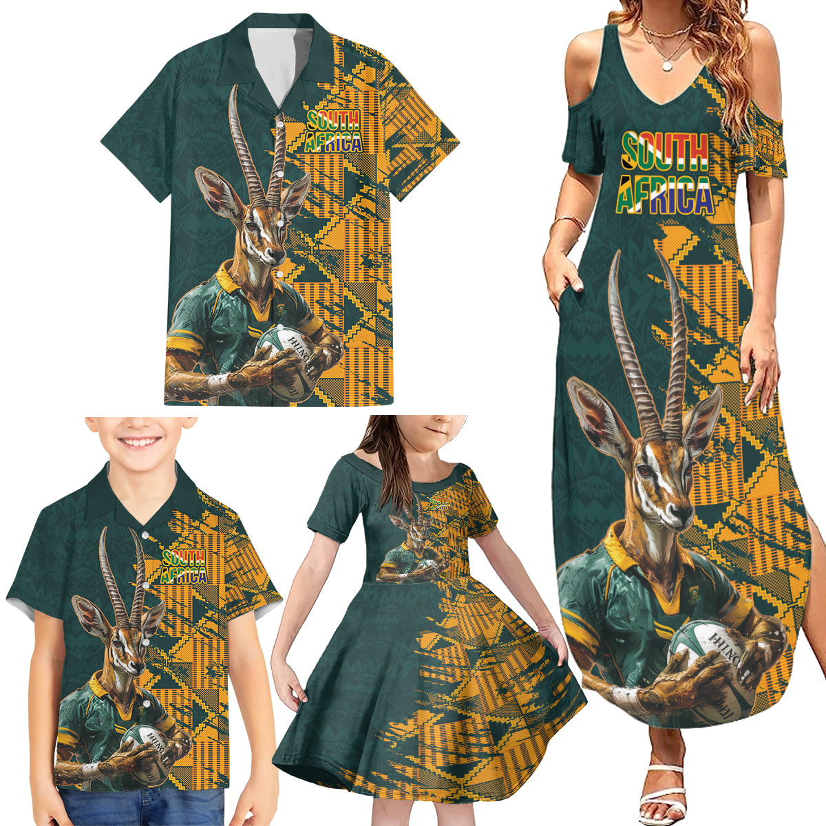 Custom South Africa Rugby Family Matching Summer Maxi Dress and Hawaiian Shirt The Springboks Mascot Sporty Version - Wonder Print Shop