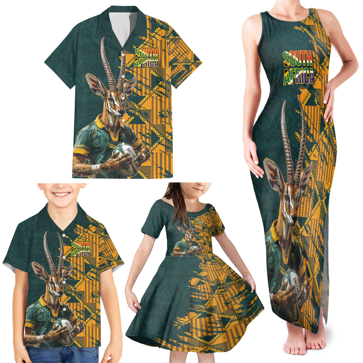 Custom South Africa Rugby Family Matching Tank Maxi Dress and Hawaiian Shirt The Springboks Mascot Sporty Version - Wonder Print Shop