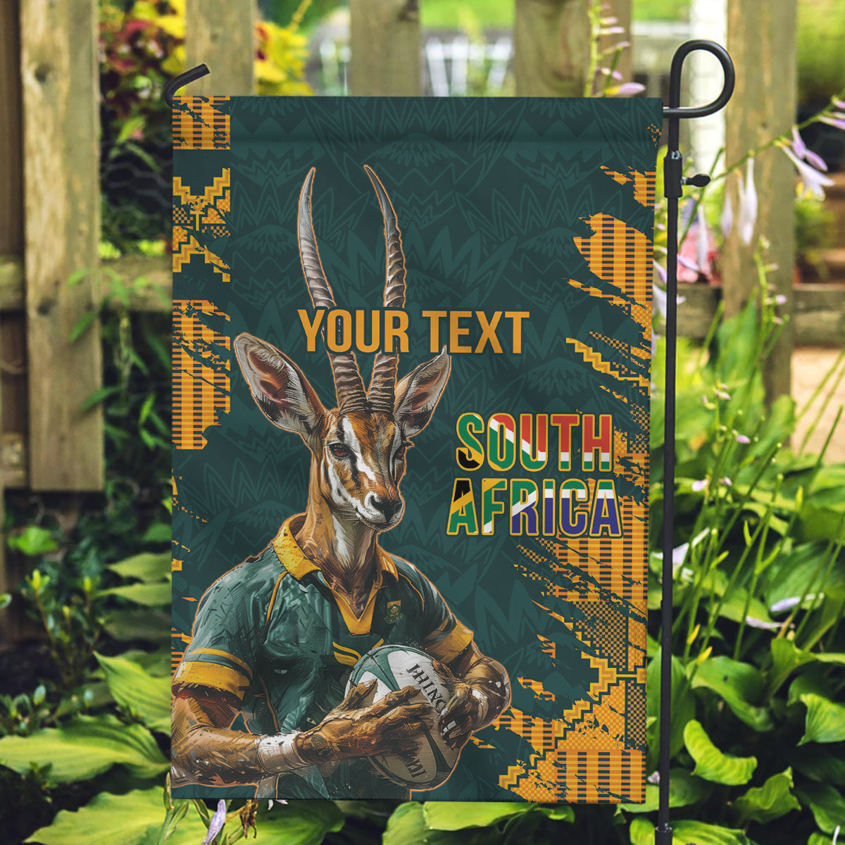 Custom South Africa Rugby Garden Flag The Springboks Mascot Sporty Version - Wonder Print Shop