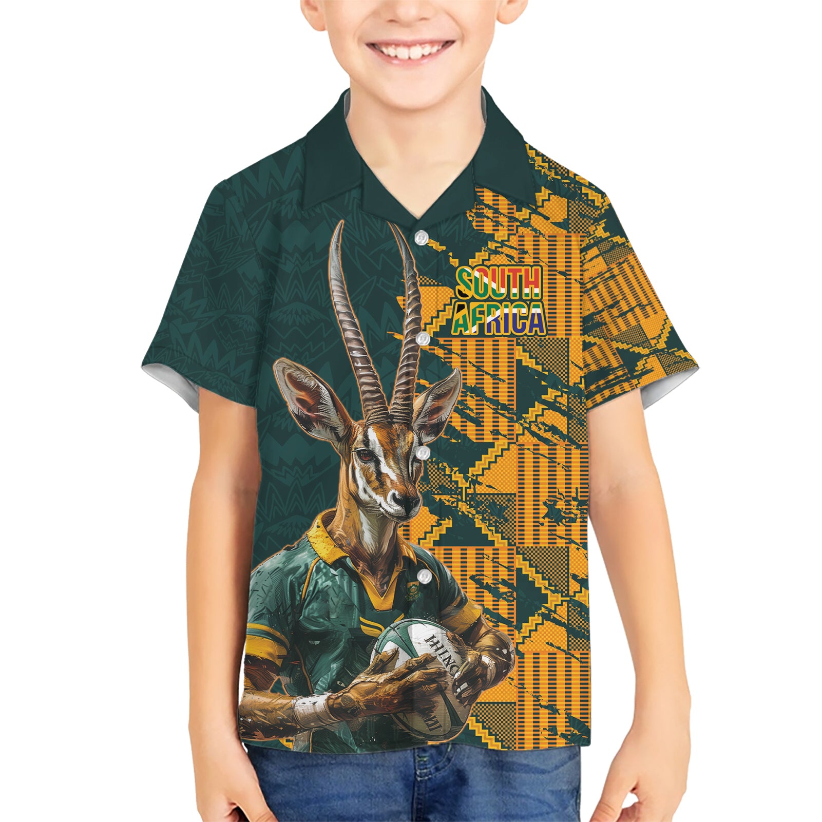 Custom South Africa Rugby Kid Hawaiian Shirt The Springboks Mascot Sporty Version - Wonder Print Shop