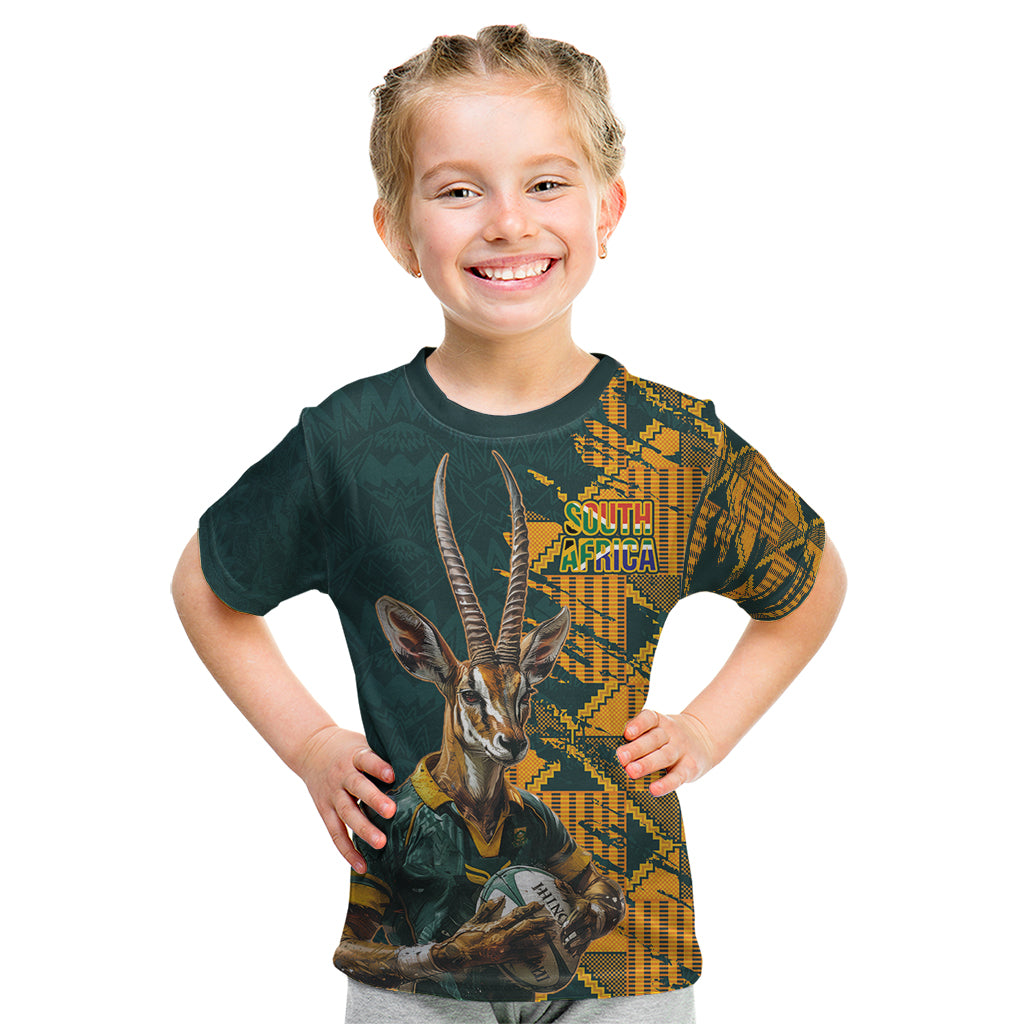 Custom South Africa Rugby Kid T Shirt The Springboks Mascot Sporty Version - Wonder Print Shop