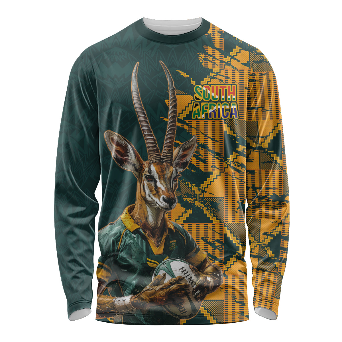 Custom South Africa Rugby Long Sleeve Shirt The Springboks Mascot Sporty Version - Wonder Print Shop