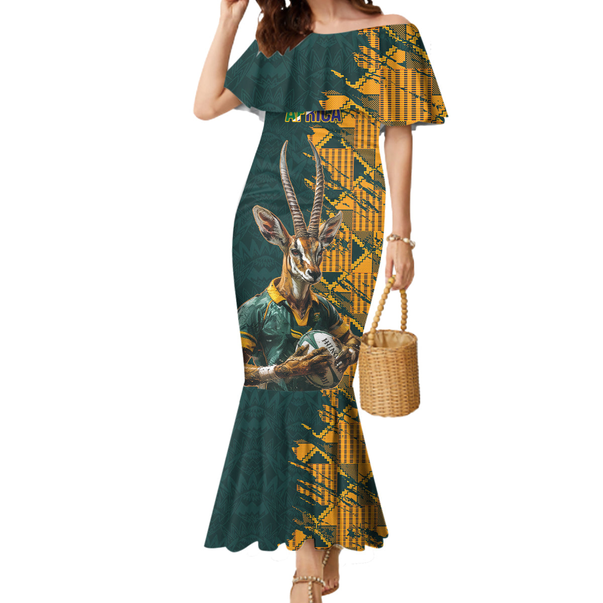 Custom South Africa Rugby Mermaid Dress The Springboks Mascot Sporty Version - Wonder Print Shop