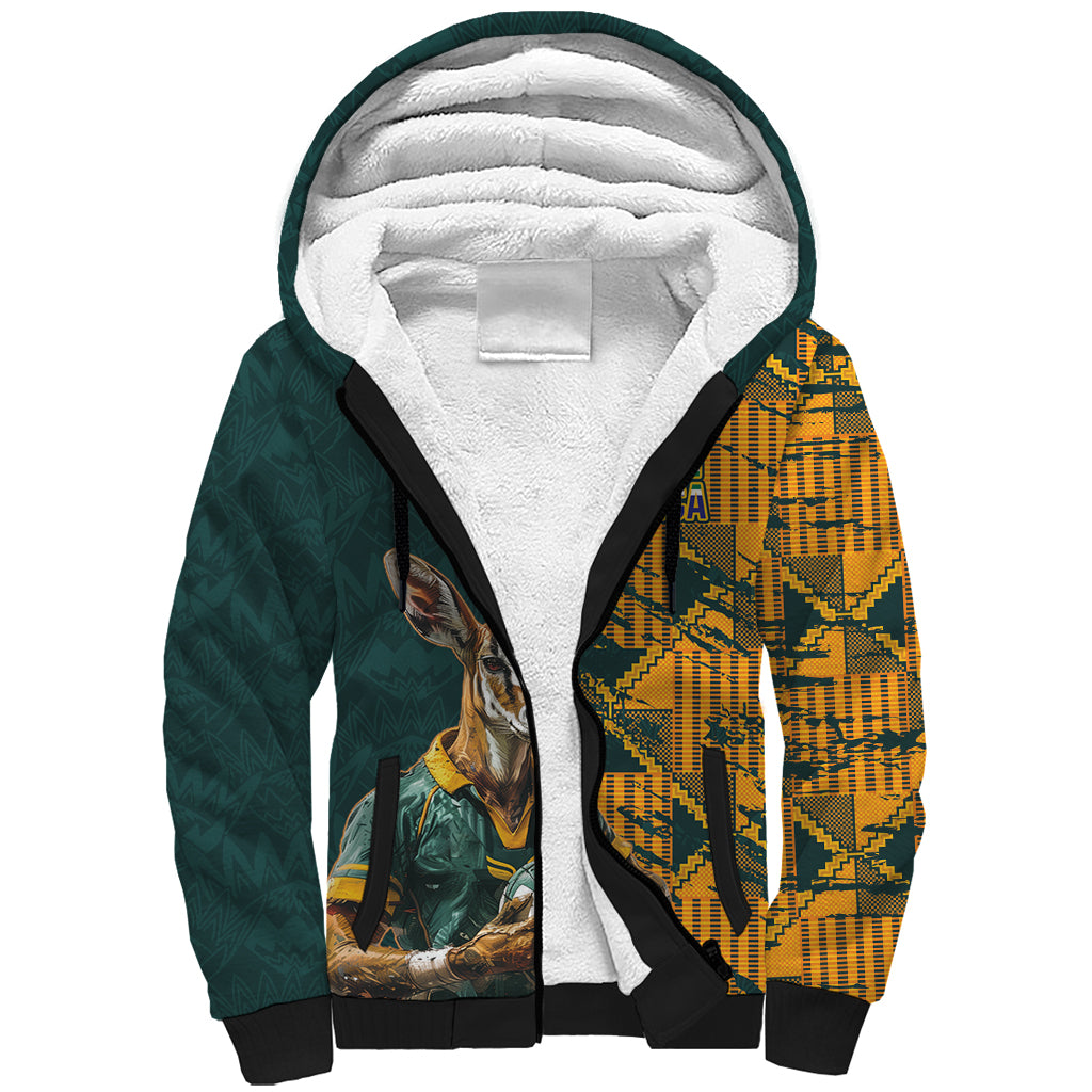 Custom South Africa Rugby Sherpa Hoodie The Springboks Mascot Sporty Version - Wonder Print Shop