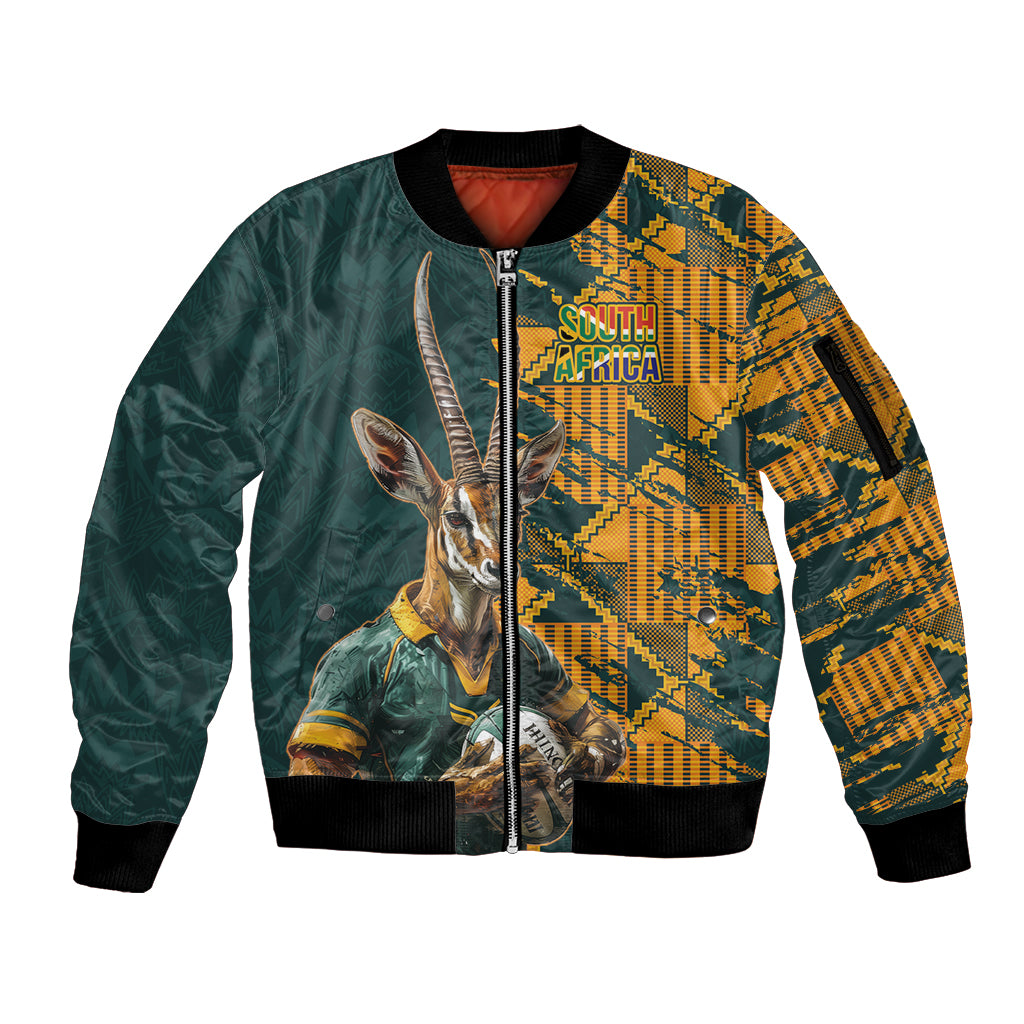 Custom South Africa Rugby Sleeve Zip Bomber Jacket The Springboks Mascot Sporty Version - Wonder Print Shop