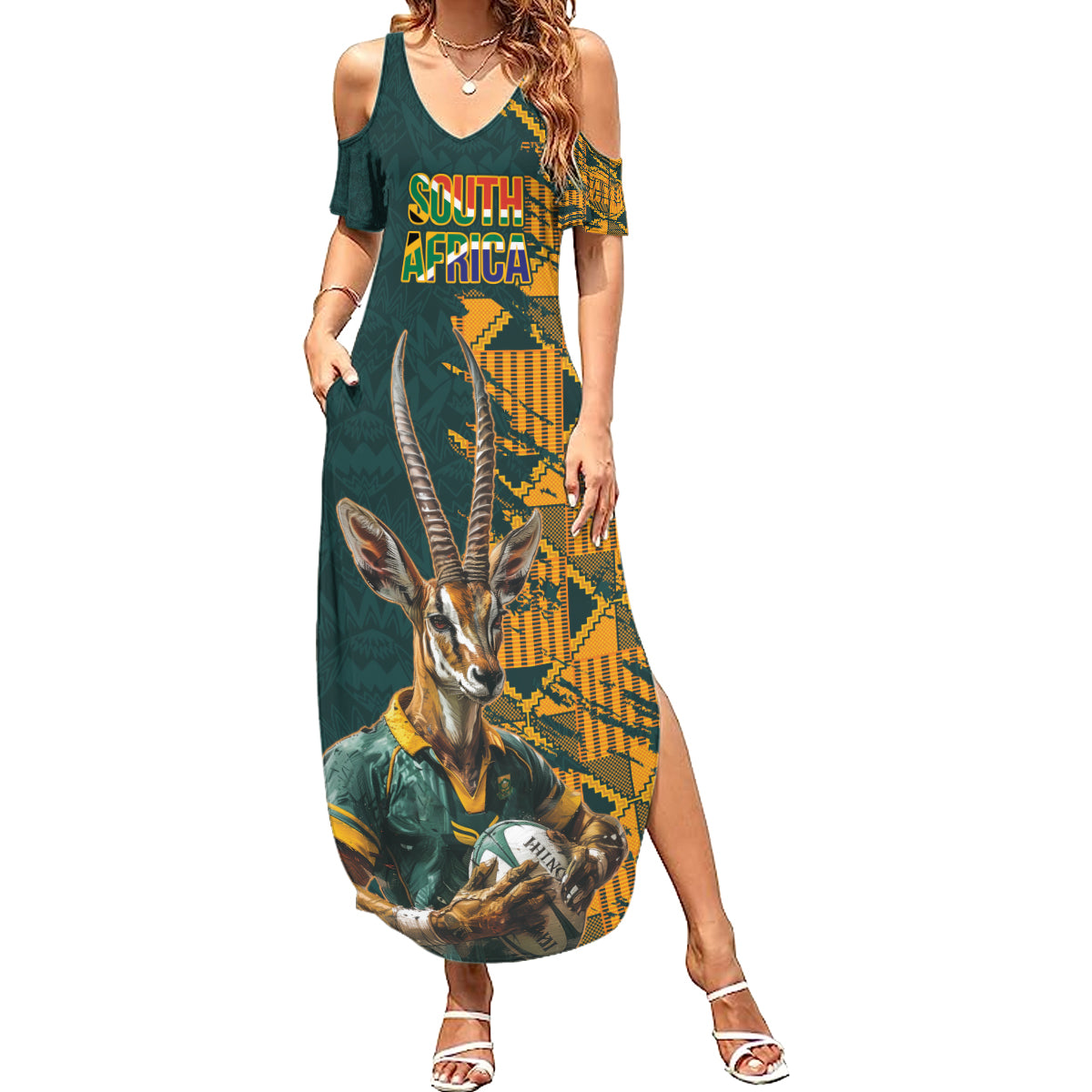 Custom South Africa Rugby Summer Maxi Dress The Springboks Mascot Sporty Version - Wonder Print Shop