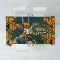 South Africa rugby tablecloth with green-and-yellow graphic and “SOUTH AFRICA” text