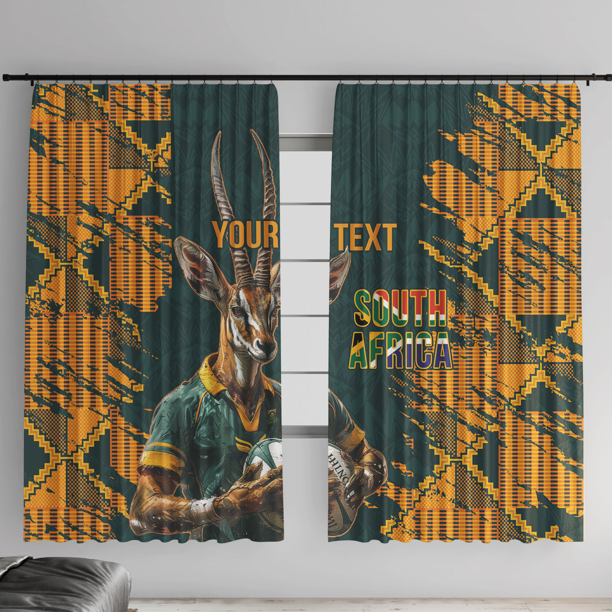 Custom South Africa Rugby Window Curtain The Springboks Mascot Sporty Version - Wonder Print Shop