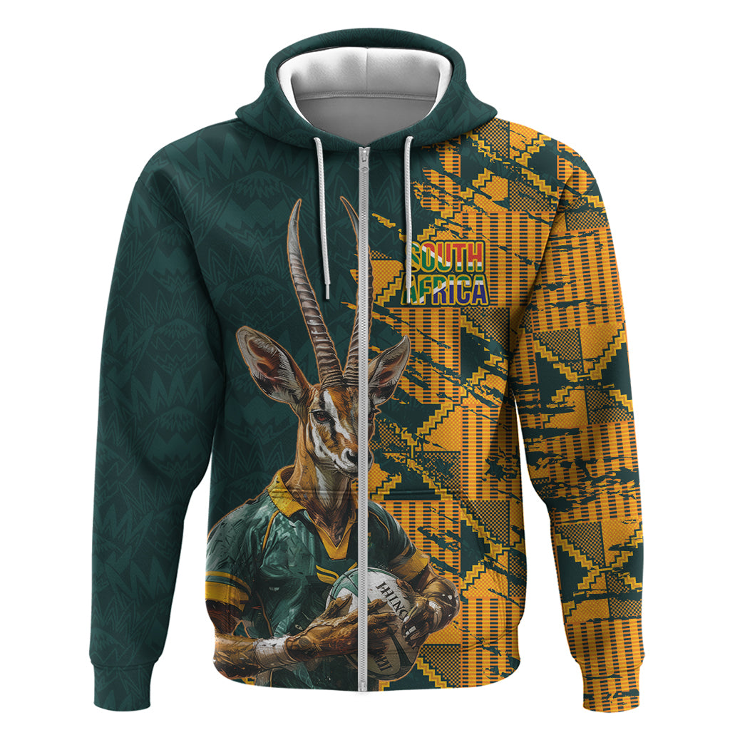 Custom South Africa Rugby Zip Hoodie The Springboks Mascot Sporty Version - Wonder Print Shop