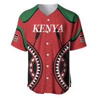 Red Kenya rugby baseball jersey, green shoulder trim; 'KENYA' on front