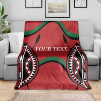 Red Kenya rugby blanket with “YOUR TEXT” and black-and-green border graphic design.