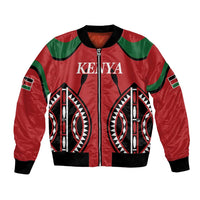 Red rugby bomber jacket, full-zip, Kenya front graphic with black/green trim