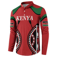 Red Kenya rugby-style button sweatshirt with green shoulders and KENYA front graphic