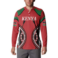 Red Kenya rugby-style button sweatshirt with green shoulders and long sleeves