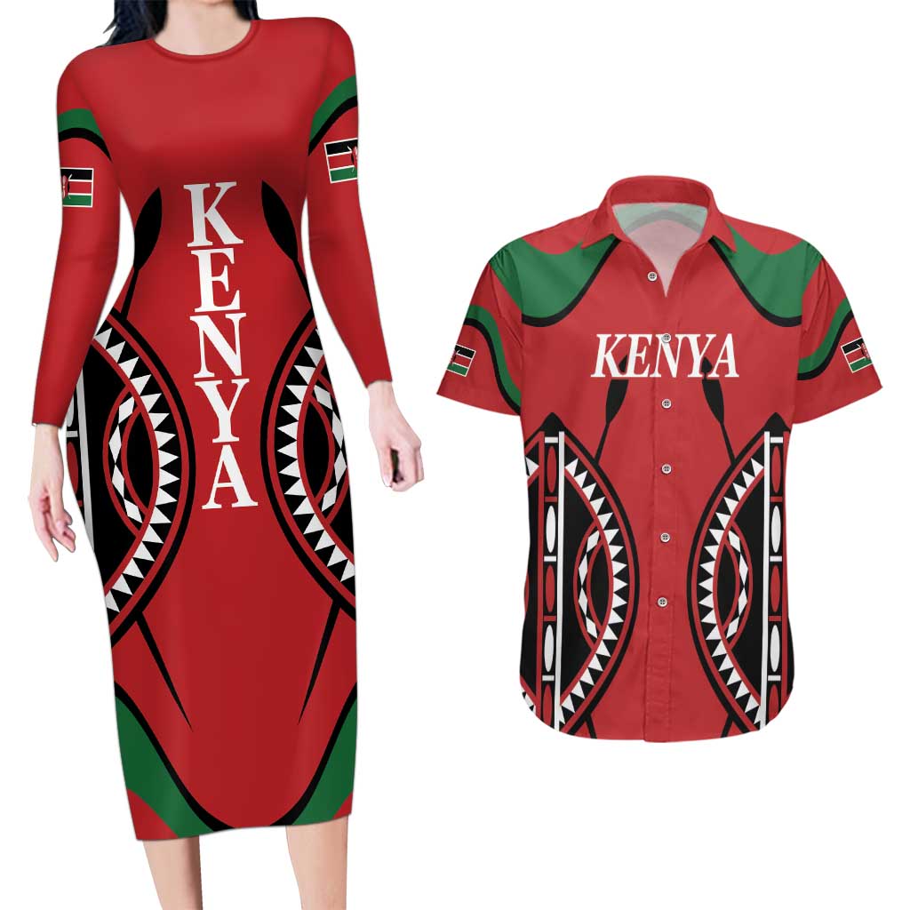 Custom Kenya Rugby Couples Matching Long Sleeve Bodycon Dress and Hawaiian Shirt Summer Paris 2024