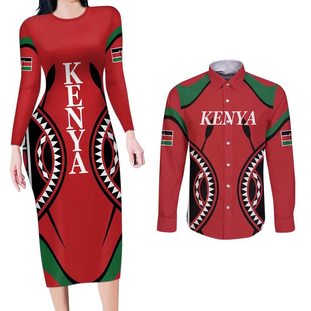 Custom Kenya Rugby Couples Matching Long Sleeve Bodycon Dress and Long Sleeve Button Shirt Summer Paris 2024