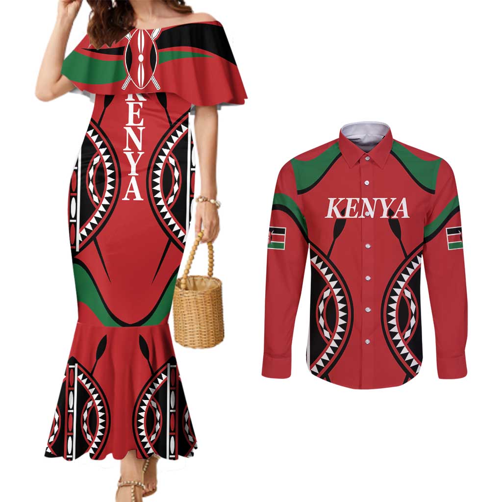 Custom Kenya Rugby Couples Matching Mermaid Dress and Long Sleeve Button Shirt Summer Paris 2024