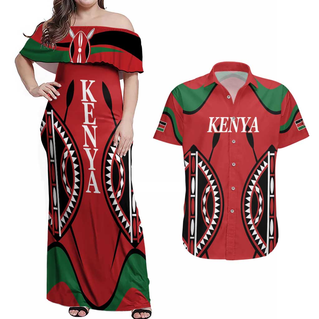 Custom Kenya Rugby Couples Matching Off Shoulder Maxi Dress and Hawaiian Shirt Summer Paris 2024