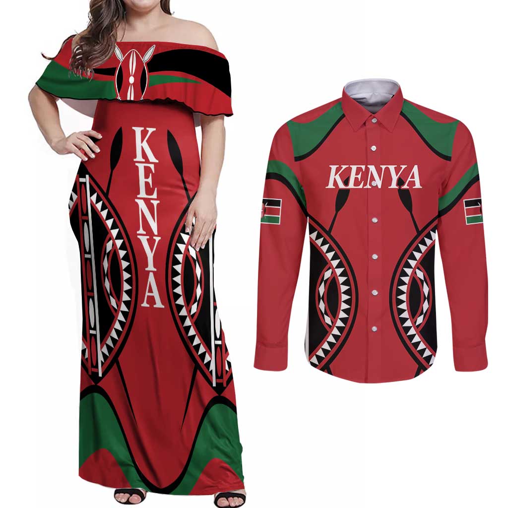 Custom Kenya Rugby Couples Matching Off Shoulder Maxi Dress and Long Sleeve Button Shirt Summer Paris 2024