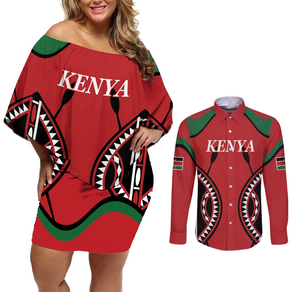 Custom Kenya Rugby Couples Matching Off Shoulder Short Dress and Long Sleeve Button Shirt Summer Paris 2024