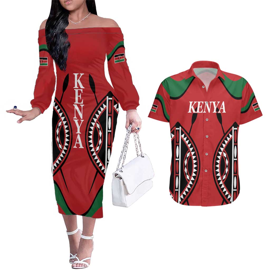 Custom Kenya Rugby Couples Matching Off The Shoulder Long Sleeve Dress and Hawaiian Shirt Summer Paris 2024