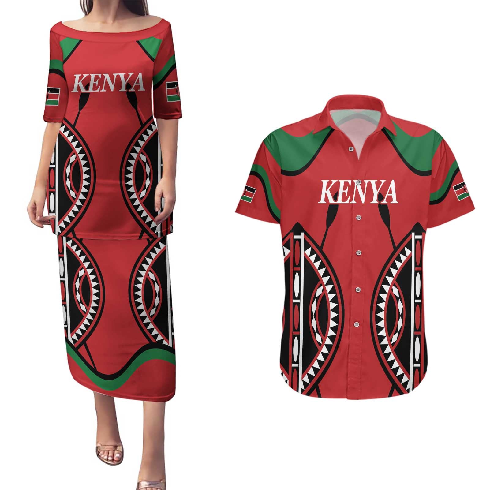 Custom Kenya Rugby Couples Matching Puletasi and Hawaiian Shirt Summer Paris 2024