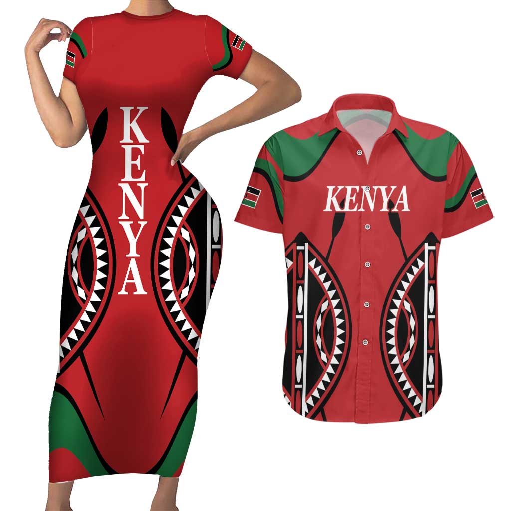 Custom Kenya Rugby Couples Matching Short Sleeve Bodycon Dress and Hawaiian Shirt Summer Paris 2024