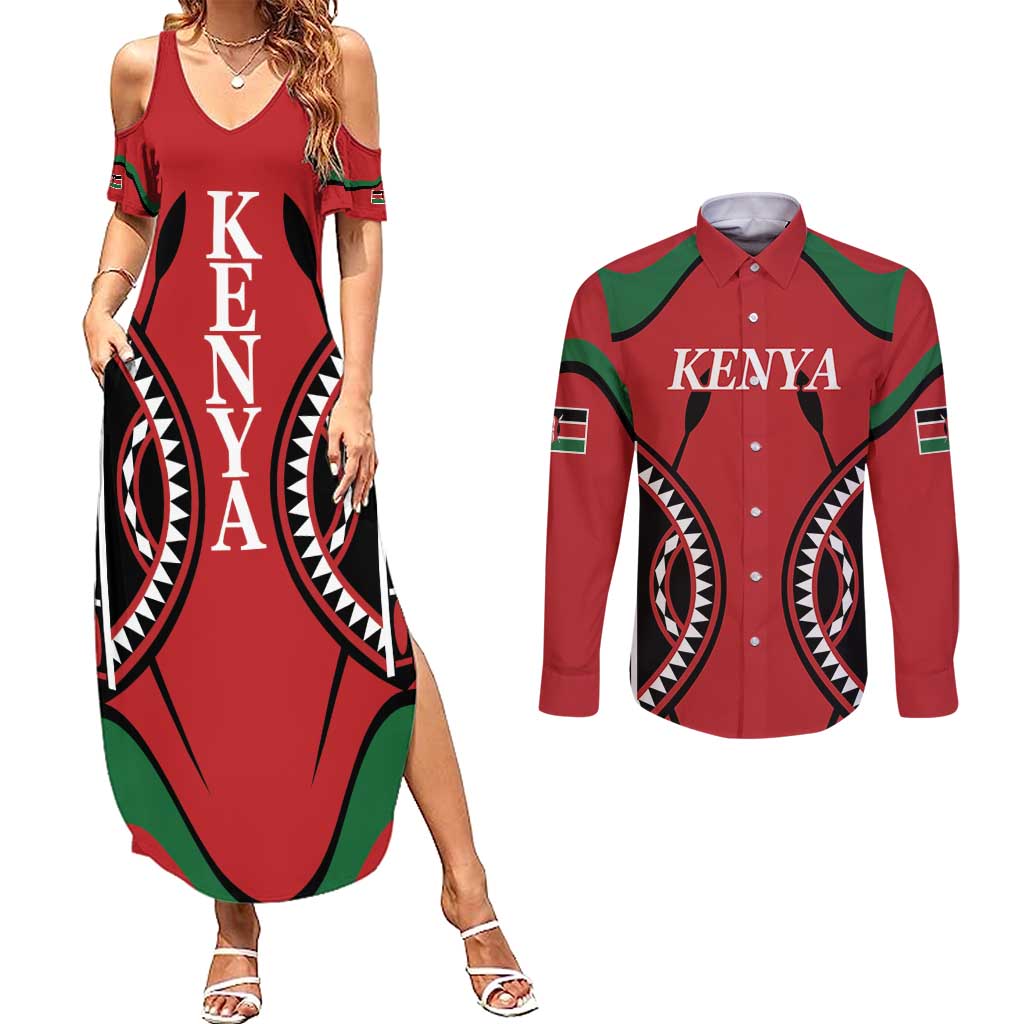 Custom Kenya Rugby Couples Matching Summer Maxi Dress and Long Sleeve Button Shirt Summer Paris 2024