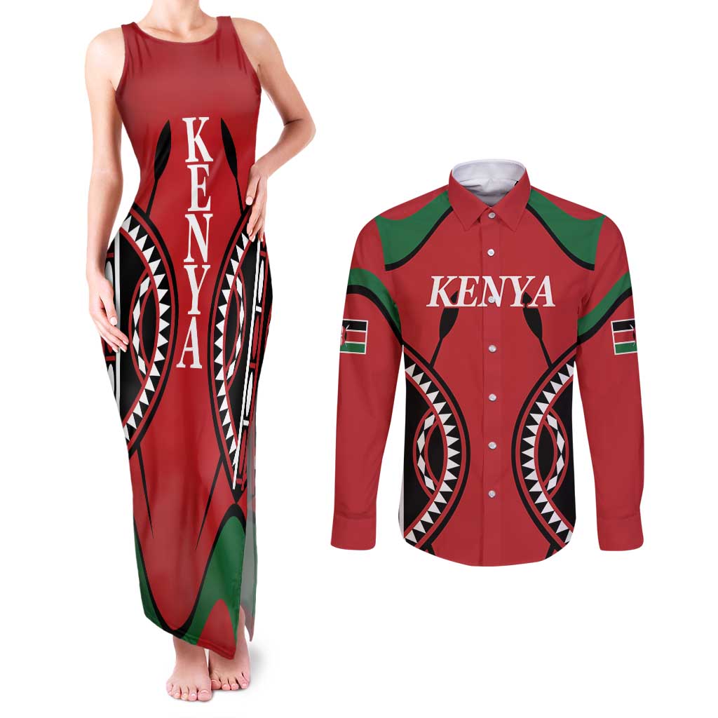 Custom Kenya Rugby Couples Matching Tank Maxi Dress and Long Sleeve Button Shirt Summer Paris 2024