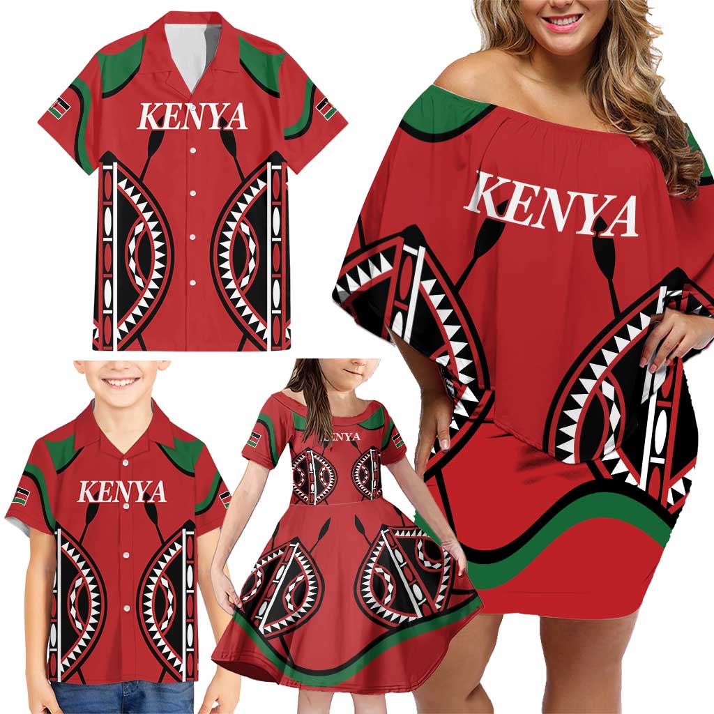 Custom Kenya Rugby Family Matching Off Shoulder Short Dress and Hawaiian Shirt Summer Paris 2024