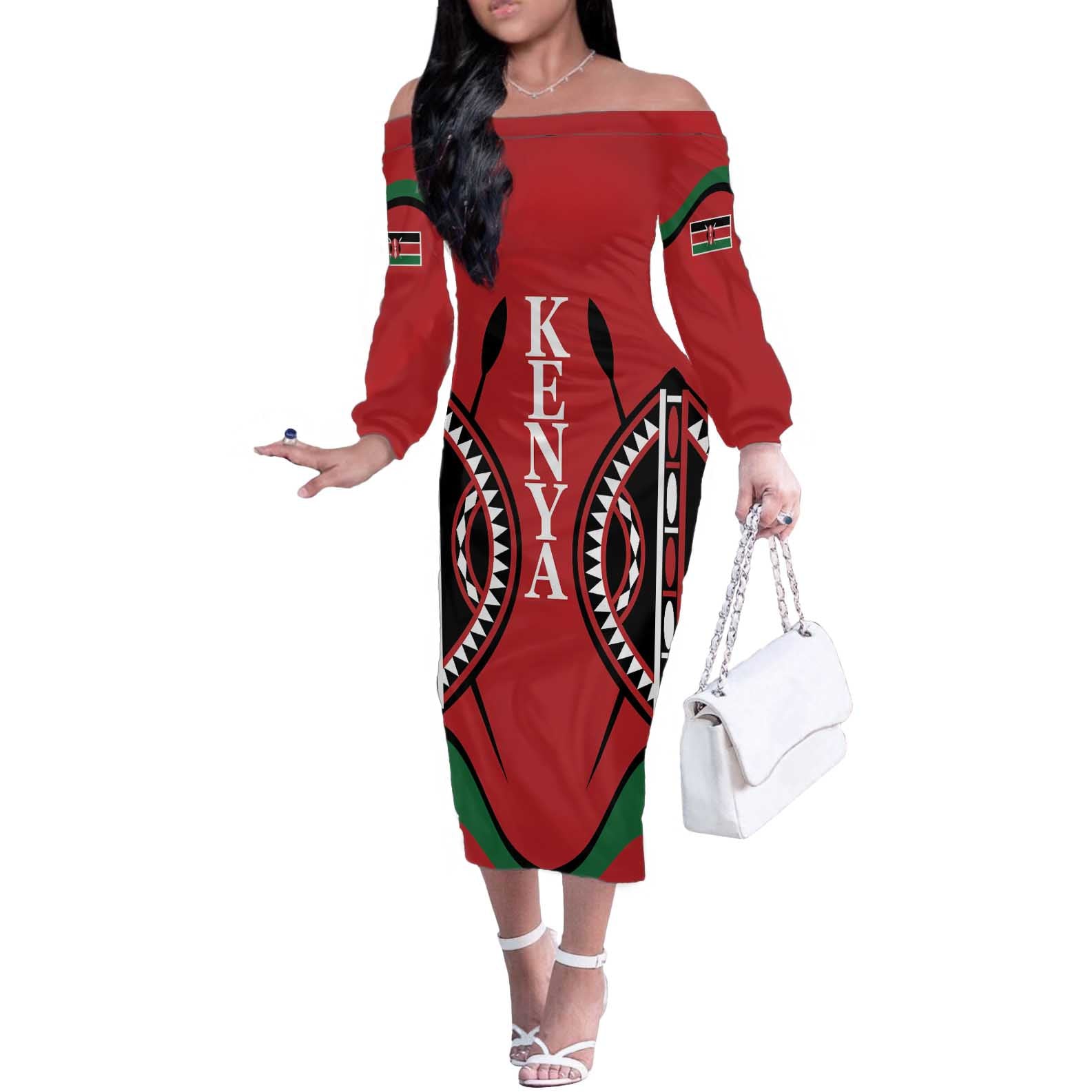 Custom Kenya Rugby Off The Shoulder Long Sleeve Dress Summer Paris 2024