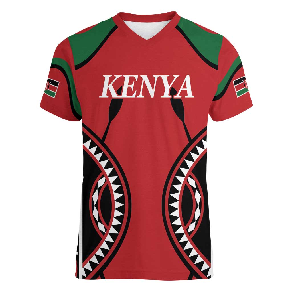 Custom Kenya Rugby Women V-Neck T-Shirt Summer Paris 2024