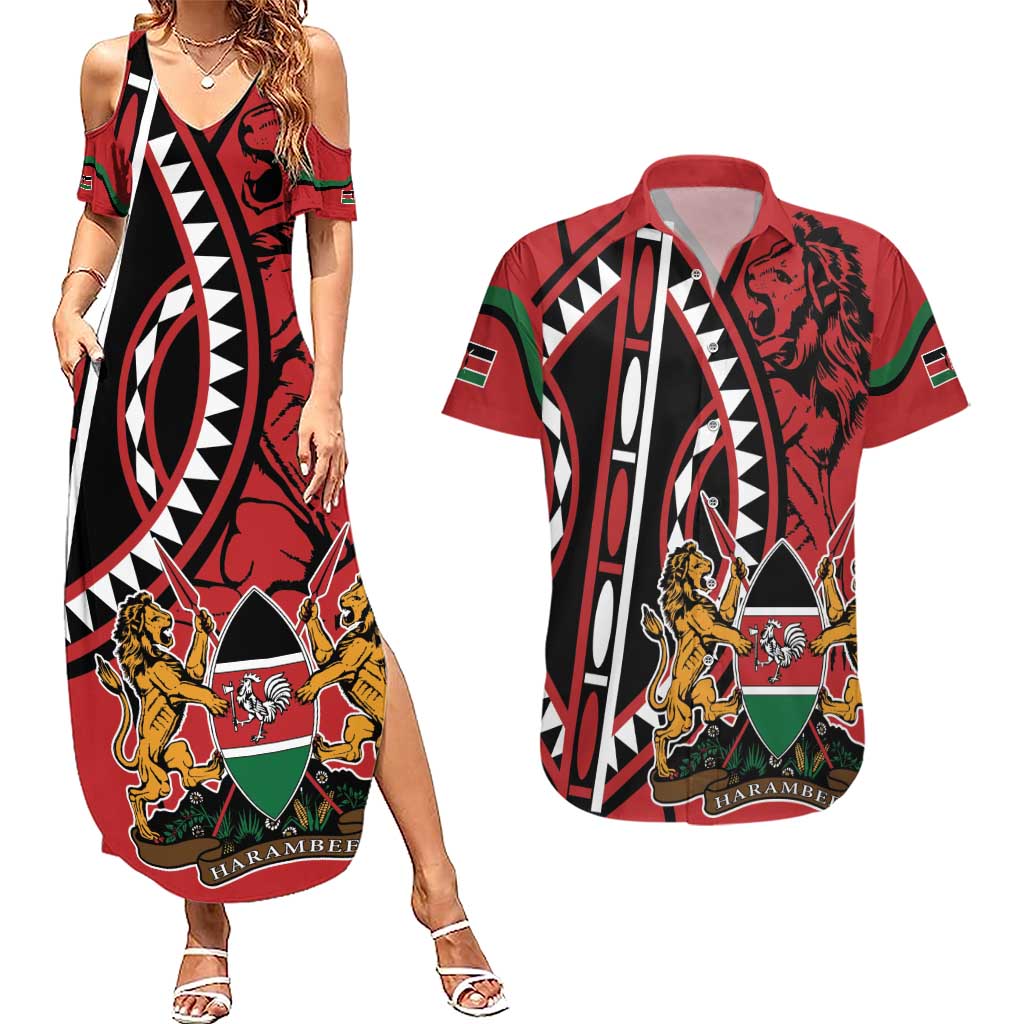 Kenya With African Shield Couples Matching Summer Maxi Dress and Hawaiian Shirt