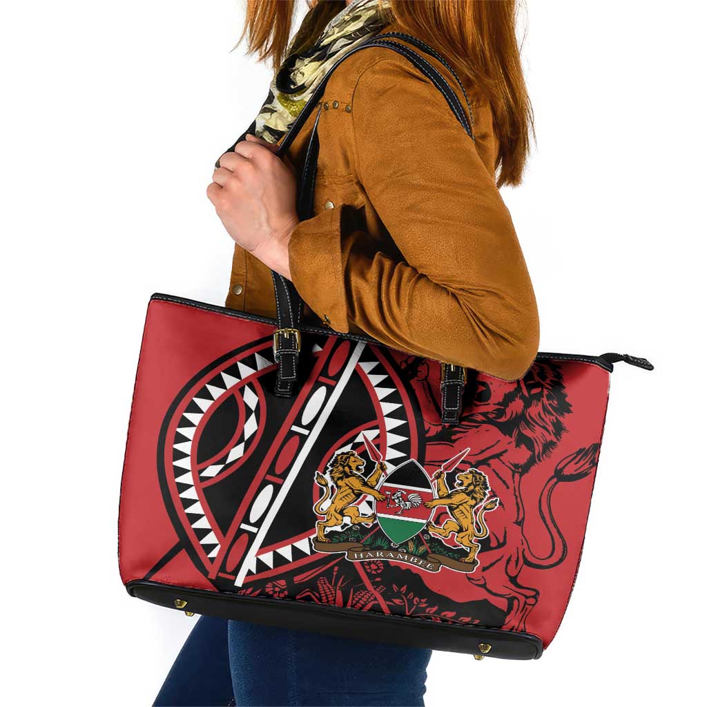 Kenya With African Shield Leather Tote Bag