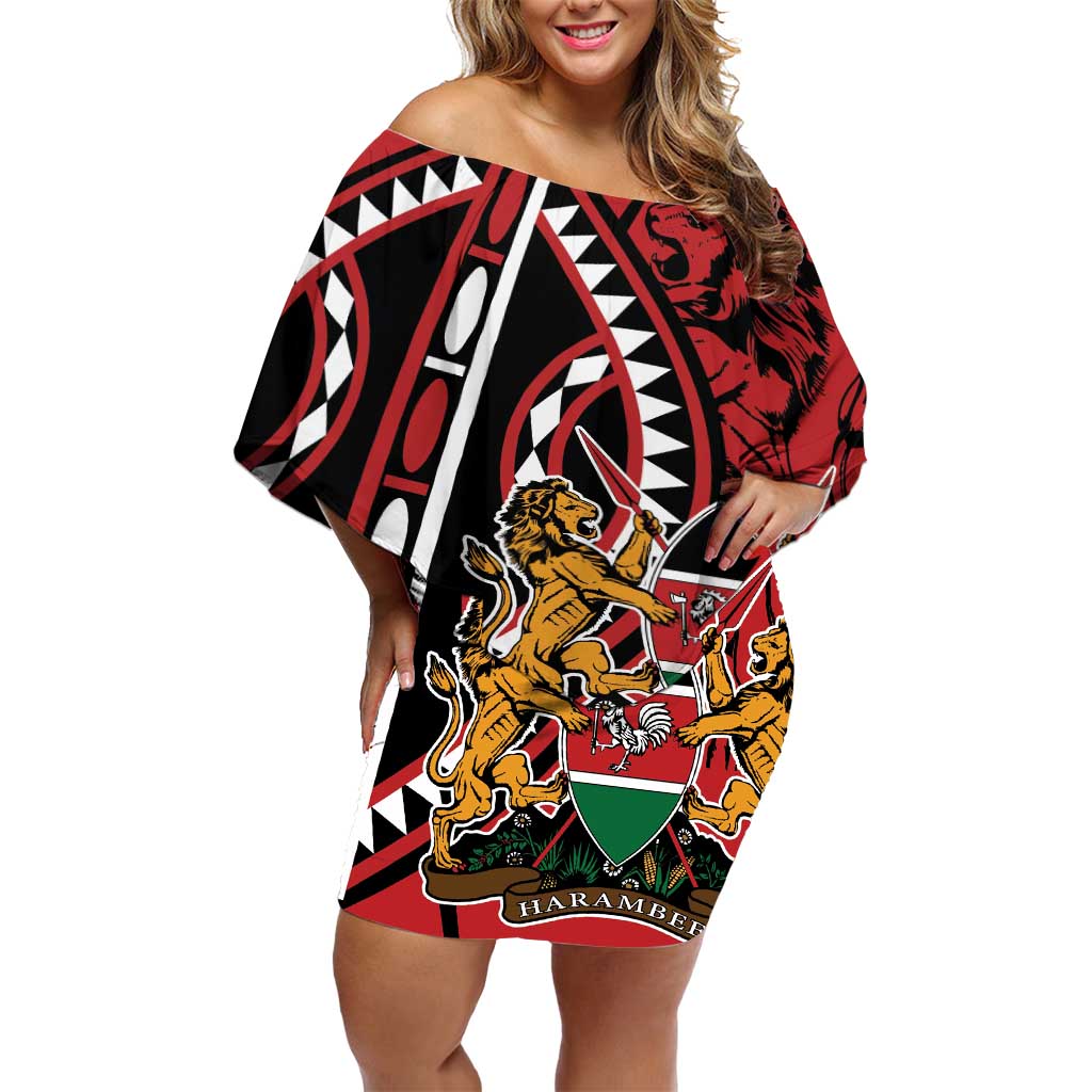 Kenya With African Shield Off Shoulder Short Dress