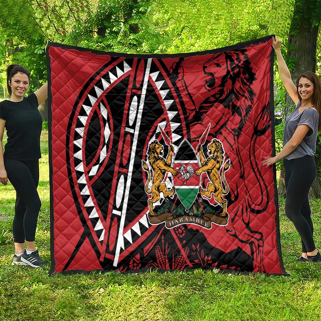 Red quilt banner-style with geometric stripes and Harambe shield emblem