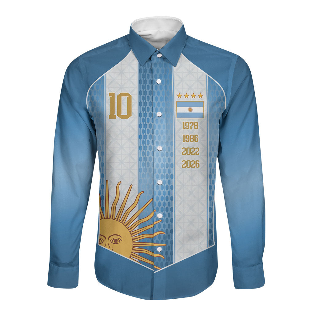 Argentina Campeones del Mundo 2026 Custom Long Sleeve Button Shirt Albiceleste  Fourth Star Retro Style