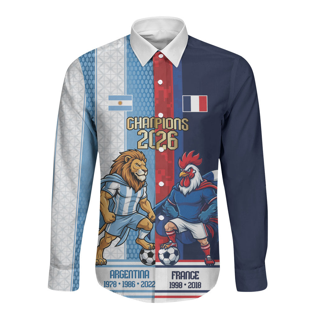 Argentina France World Final Football Personalized Long Sleeve Button Shirt Two Nations Five Stars One Trophy