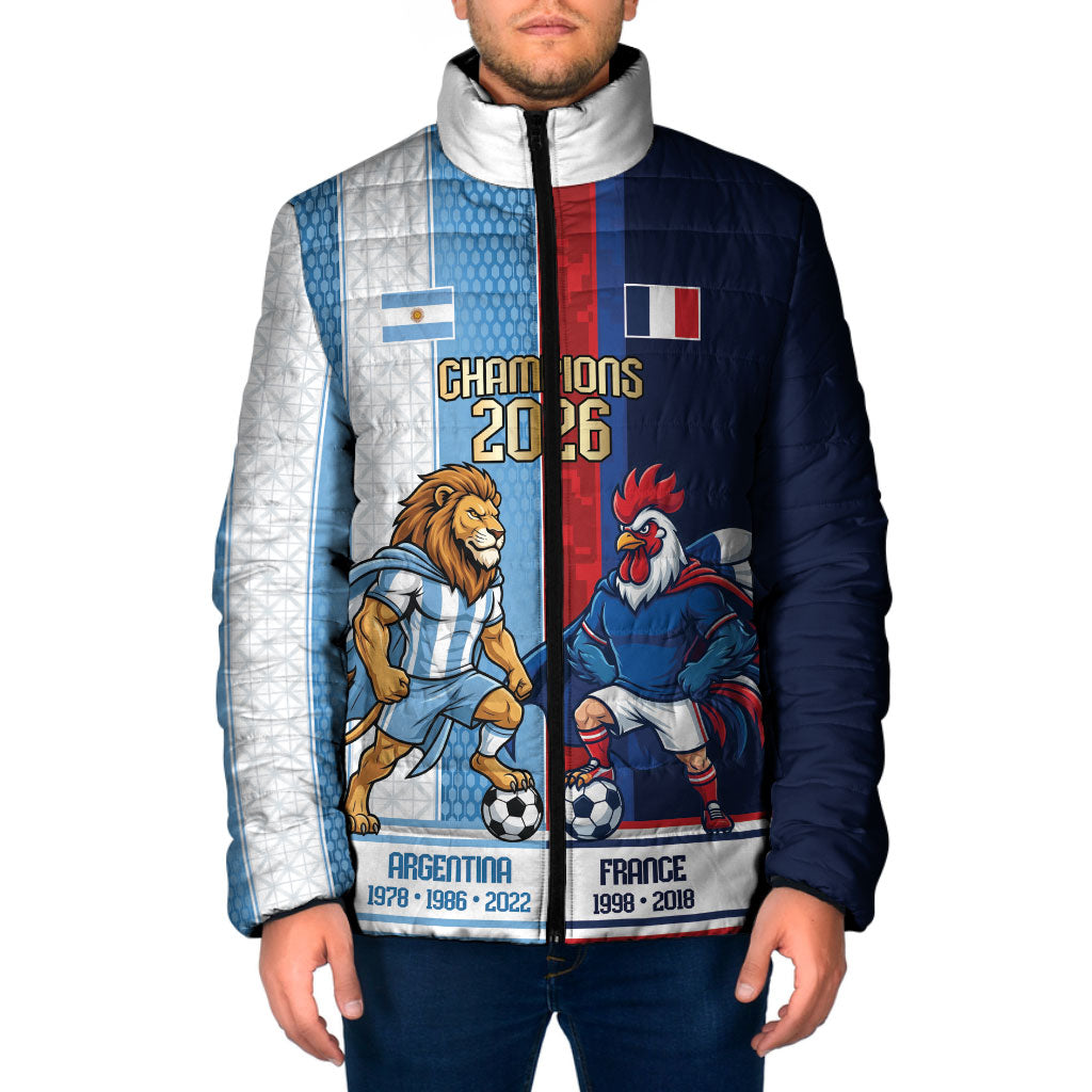 Argentina France World Final Football Personalized Padded Jacket Two Nations Five Stars One Trophy